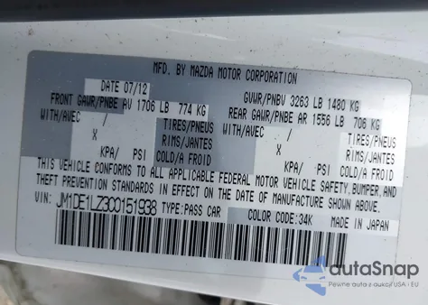 2012 Mazda Mazda2 Touring из США, поврежденный, VIN JM1DE1LZ3C0151938